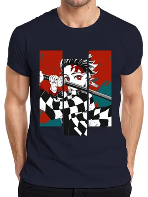 Imagen del producto de Camiseta para hombre, estilo anime/manga "Demon Slayer: Kimetsu no Yaiba", diseño de katana, color azul marino, talla S