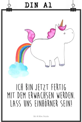 Produktbild von Mr. & Mrs. Panda Bild Einhorn Pupsen DIN A1 - Weiß - Geschenk, drucke, Regenbogen, Unicorn, Freundin, Wandschmuck, Wandbild, Lustig, wanddeko, Glitzer, Kunstdruck
