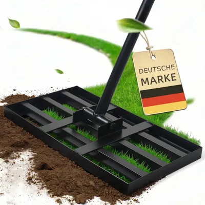 Produktbild von GREELUE Rasenrakel Nivellierrechen Rasen Rakel, Metallstiel Rasenwerkzeug, zum Rasensanden Nivellieren Einebnen von Rasenflächen, für Garten Hof Golfplatz Rasenpflege alle Rasenbereiche (158|42*25cm)