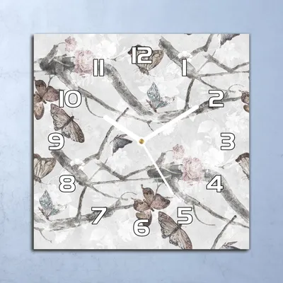 Produktbild von Deko Glasuhr Wanduhr 30x30 Schmetterlinge Quarz Küchenuhr Bürouhr