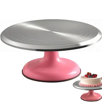 Produktbild von Drehbarer Tortenständer, Aluminiumlegierung, 30 cm, Tortendrehteller, Tortendekorationsset zum Backen, für Gebäck und Cupcakes (Pink)