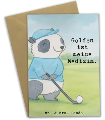 Produktbild von Mr. & Mrs. Panda valentinstagskarte Panda Golfen Design - Weiß - Geschenk, weihnachtskarten, Golfturnier, Golf Verein, Glückwunschkarte, einladungskarten, babykarte
