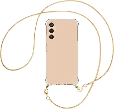 Produktbild von Handykette Backcover-Schutzhülle mit Band (Metall goldfarben) für Samsung Galaxy A34 5G - goldfarbene Snake-Kette