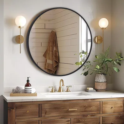 Produktbild von Runder Wandspiegel, schwarzer Rahmen, Ø 60 cm, für Badezimmer