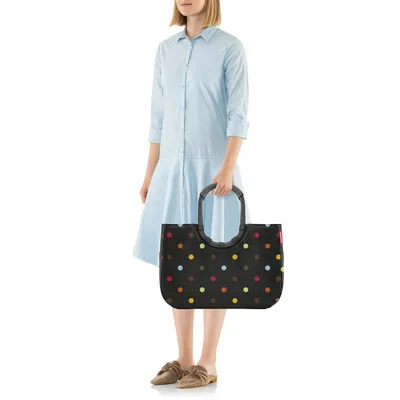 Produktbild von reisenthel Einkaufstasche loopshopper - schwarz mit bunten Punkten (schwarzer Rahmen - Größe L) - frame dots