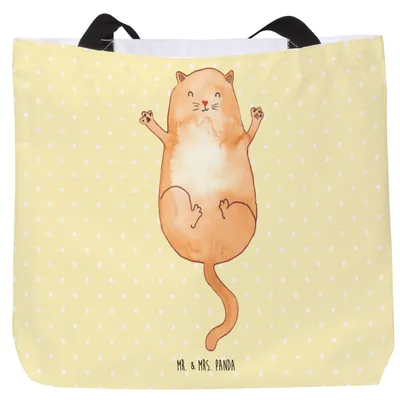 Produktbild von Mr. & Mrs. Panda Schultasche Katze Umarmen - Gelb Pastell - Geschenk, Liebe, Stoffbeutel, Freunde, Cats, Tote Bag, Tasche, Einkaufstasche, Laptoptasche, Kater