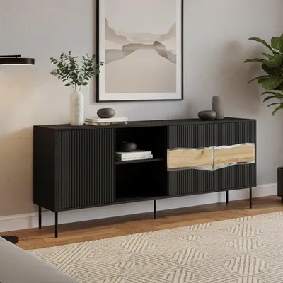 Image de Mestrino - Buffet, 190x40x80h cm Noir, une Étagère