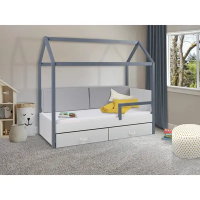 Obrázek produktu pro Dětská postel domeček se zábranou 90x200 SONTRA 2 - bílá / grafitová