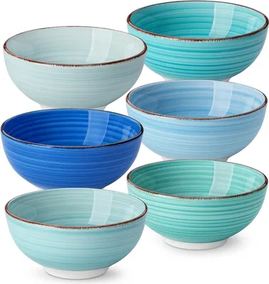 Image de vancasso Bols à dessert Set en grès BONITA 6 pièces 12Oz saladier coupes à glace bleu