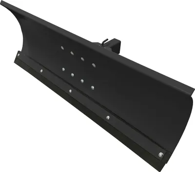 A black snow plow blade with a rubber edge, shown against a white background.