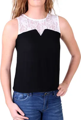 Produktbild von Madonna Top Damen "RUBY" Passe aus Spitze Ärmelloses Trägertop MF-406992 Schwarz M