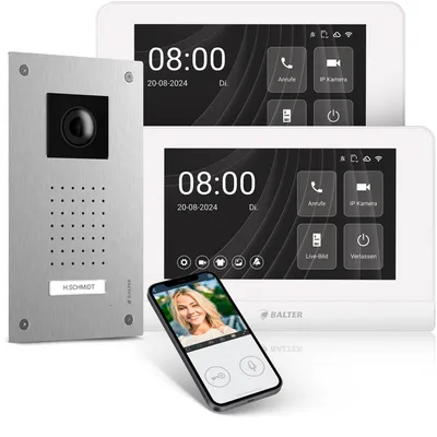 Produktbild von Balter ENTRI L Video Türsprechanlage, Video Türklingel, 1 Familienhaus mit 2x 7-Zoll HD Monitor, 2-Draht, Unterputz, App-Steuerung, Full HD Kamera