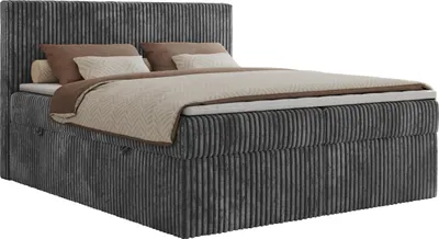 Produktbild von MKS MEBLE Boxspringbett 180x200 Grau Cord, Boxspringbett mit Matratze H3, Bett 180x200 mit Bettkasten and Kopfteil, Doppelbett mit Stauraum, Polsterbett 180x200 - Tiliano