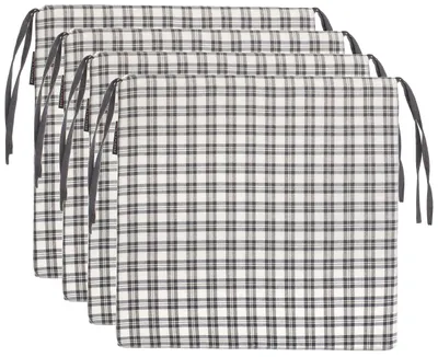 Sitzkissen kariert 4er-Pack mit Bändern 40x40 cm grau