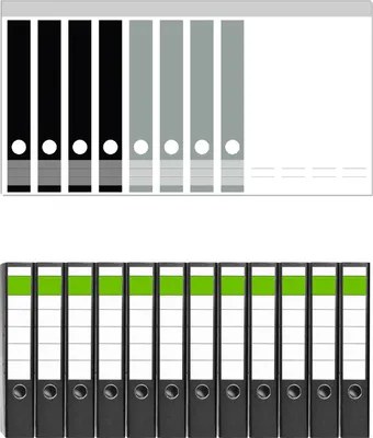 Produktbild von Wallario 12 Stück schmale Ordner inkl. Klebeetiketten mit Motive Schwarz grau weiß -  Set mit Rückenschildern / Ordnerrücken Stickern