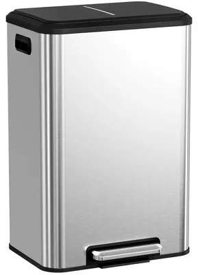 Image de Poubelle de cuisine en acier inoxydable - Poubelle à pédale de 40 litres - Rectangulaire - Couvercle à fermeture douce - Seau intérieur - Argent