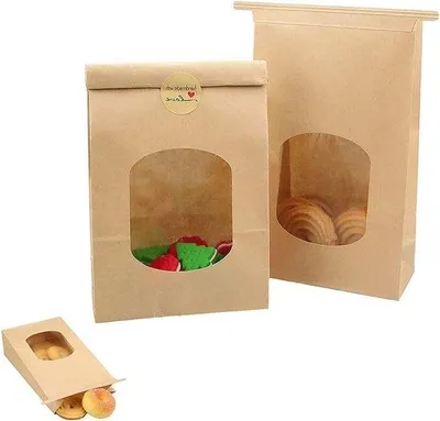 Immagine prodotto di Sacchetti di carta marrone con finestra - 50 pezzi per regali e artigianato