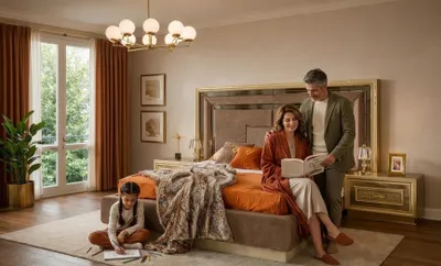 Image de Ensemble exclusif : lit et tables de chevet, au style moderne et pratique, avec des espaces de rangement