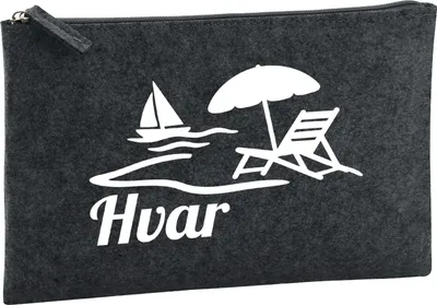 Produktbild von Huuraa Kulturbeutel Hvar Kroatien 1 Liter Charcoal Filz Kosmetiktasche Geschenkidee