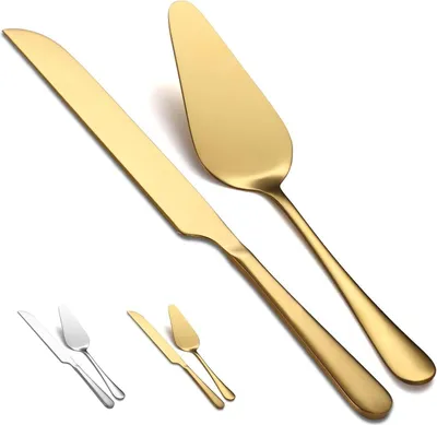 Image de Or Mariage Couteau à gâteau Set Acier inoxydable Titane-Dorure 2 pièces
