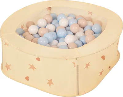 Produktbild von Selonis Bällepool für Kinder mit 100 Bälle 38x38x36 cm - hellbeige:pastellbeige/pastellblau/weiß