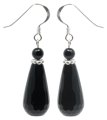 Produktbild von Ohrringe Ohrhänger echter Onyx facettiert & 925 Silber schwarz Tropfen L: 42 mm