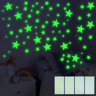 Produktbild von Glow in the Dark Sterne Aufkleber - 514 Stück - Selbstklebend für Decke und Wand - Dekoration für 3D Raum - Geeignet für Schlafzimmer oder Party