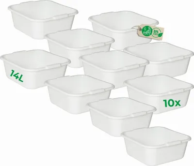 Produktbild von Novaliv 10x Spülschüssel eckig 14L, 38x38 cm, Weiß, BPA-frei & Spülmaschinenfest – Ideal für Küche und Camping, Wanne, Große Plastikschüssel, Waschschüssel eckig, Waschwanne, Abwaschschüssel