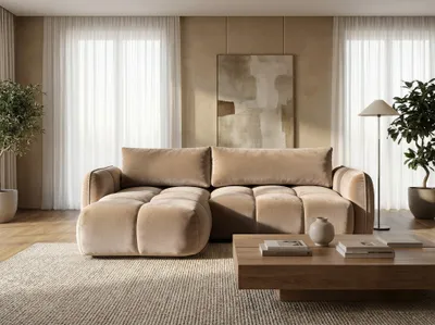 Produktbild von Sofiland BELVEO Ecksofa L-Form links mit Schlaffunktion & Bettkasten Beige