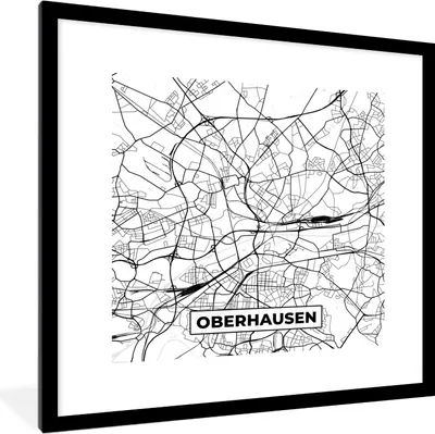 Produktbild von MuchoWow® Gerahmtes Poster Oberhausen - Karte - Stadtplan 40x40 cm - Poster mit Schwarzem Bilderrahmen Wandposter Rahmen Foto Bilder - Poster - Plakat im Rahmen