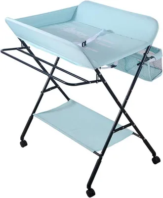 Obrázek produktu pro Skládací přebalovací stolek – přenosná dětská stanice – péče o miminko – výškově nastavitelný – nosnost 50 kg – modrá barva