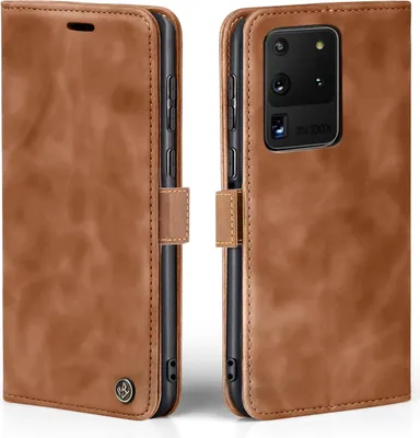 Produktbild von Handy Hülle für Samsung Galaxy S20 Ultra 5G Klapphülle Bookcase Flip Cover Handy Tasche Etui Farbe: Hellbraun