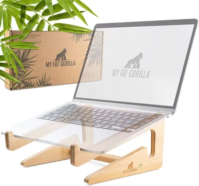 Produktbild von Laptop Ständer aus Bambus, Notebook Ständer für 10-15 Zoll, MacBook Stand, Laptop Halter Holz, Laptop Erhöhung, Notebookständer, Laptopstand