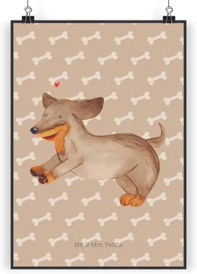 Produktbild von Mr. & Mrs. Panda Bild Hund Dackel DIN A3 - Hundeglück - Geschenk, Herz, kunstdruck poster, Süß, Wandbild, drucke, Hunde, Plakat, Sprüche, wanddeko, Braun
