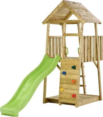 Produktbild von Spielturm aus Holz: Rutsche, Kletterwand, Spielhaus und Sandkasten WIKI