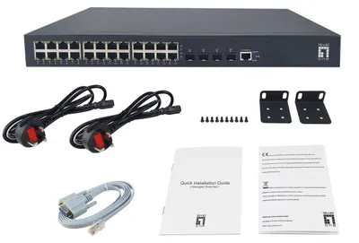 Produktbild von LevelOne PoE+ Switch, 24xGE PoE/4x10GSFP+, 440W, 19", verwaltbarer L3 Switch - Switch - - 1 - - 1 - - 1 - Switch - 10 Gbps