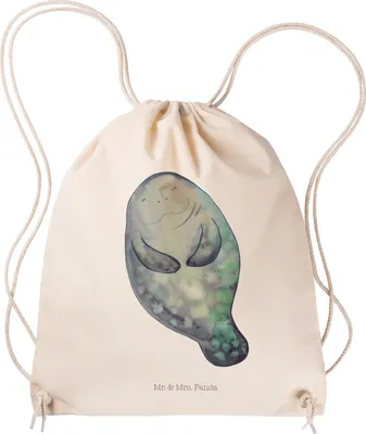 Produktbild von Mr. & Mrs. Panda Stoffbeutel Seekuh Happy - Transparent - Geschenk, Freundin, Meer, Achtsamkeit, Selbstliebe, wander rucksack, Turnbeutel, Respekt, Jutebeutel, Kleiner