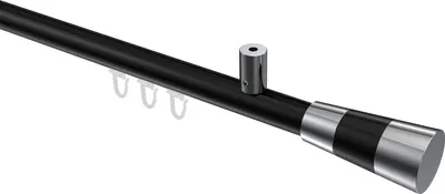 Produktbild von Interdeco Innenlaufstange / Gardinenstange mit Innenlauf Schwarz / Chrom, Typ Sonius Tanara (Konus Bicolor) Deckenmontage, 20 mm Ø 1-läufig, 160 cm