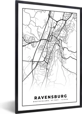 Produktbild von MuchoWow® Gerahmtes Poster Karte - Karte - Revensburg - Stadtplan 60x90 cm - Poster mit Schwarzem Bilderrahmen Wandposter Rahmen Foto Bilder - Kunst