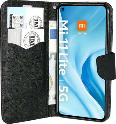 Produktbild von cofi1453® Buch Tasche "Fancy" kompatibel mit XIAOMI MI 11 LITE Handy Hülle Etui Brieftasche Schutzhülle mit Standfunktion, Kartenfach Schwarz