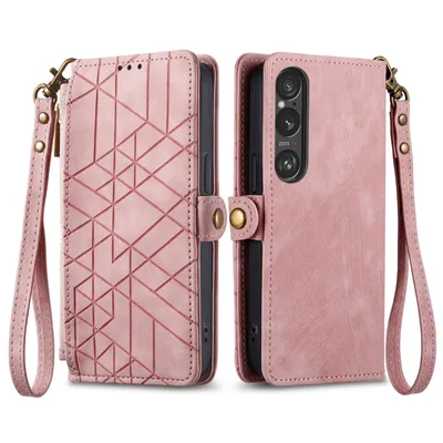 Produktbild von Für Sony Xperia 10 VI 6. Gen Kunstleder Zipper Wallet Tasche mit Schlaufe Schutz Hülle Case Cover Rosa