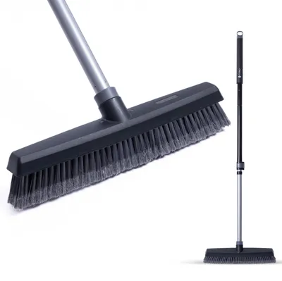 Produktbild von CLEANLY Besen für Innen und Außen mit Teleskopstiel 115-142 cm - Besen mit Stiel - Straßenbesen - Zimmerbesen - Weicher Besen - Breite 35 cm - Schwarz, Grau
