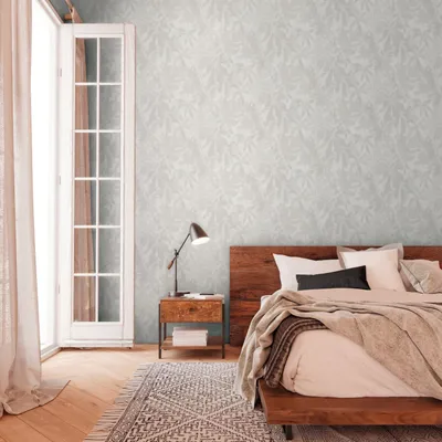 Produktbild von Dschungel-Tapete Weiß Grau - Vliestapete mit Palmenmotiv - Mustertapete modern livingwalls (KG-174642)