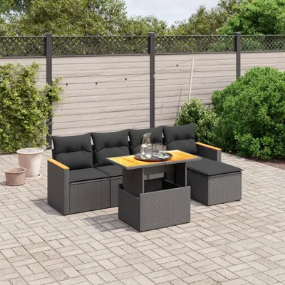 Produktbild von Design 6-tlg. Garten-Sofagarnitur mit Kissen Schwarz Poly Rattan, Gartenmöbel-Sets 2024 Neu