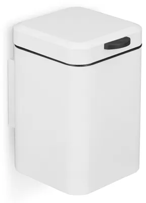 Image de Poubelle de salle de bain Relaxdays à fixation murale, 3 l, système d'ouverture automatique, seau intérieur amovible, en acier inoxydable, blanc