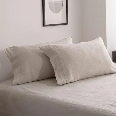 Productafbeelding van 100% Kussenslopen van Puur Linnen 2-Pack, Kussensloop met Envelopsluiting en Eenzijdig Geborduurd Standaardformaat 50x75 cm,Linnen