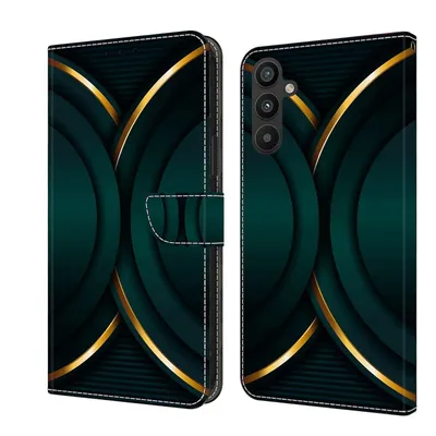 Produktbild von CLM-Tech Handyhülle kompatibel mit Samsung Galaxy A57 5G Hülle - Tasche aus Kunstleder - Klapphülle mit Ständer und Kartenfächern - Schutzhülle Wallet Case Cover goldener Rand Kontur