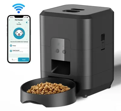Produktbild von Automatischer Katzenfutterautomat - Futterspender - WiFi - Zeitsteuerung - Portionskontrolle - LCD-Display - Aufladbar - Schwarz