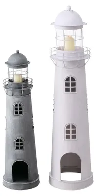 Produktbild von Kerzenlaterne Leuchtturm maritim Metall mit Glas  H 56 - 80 cm 2er Set