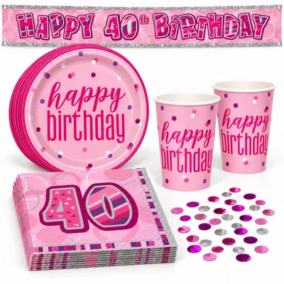 Produktbild von 40. Geburtstag Partyset "Pink Schimmer" Einweggeschirr